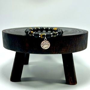 Handmade Bear Paw Charm Bracelet with Lava Rock & Tiger’s Eye Stones!